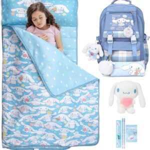 juju Blue Kawaii Backpack and Nap Mat Set - Kawaii Stuff Toddler Nap Mat - Cute Backpacks For Girls - Nap Mats for Preschool - Kids Sleeping Bag