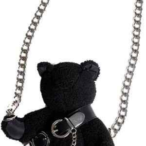 KESYOO Plush Bear Crossbody Bag with Chain for Women Stuffed Animal Purse Teddy Bear Shoulder Bag Tote Bag Gothic Purse