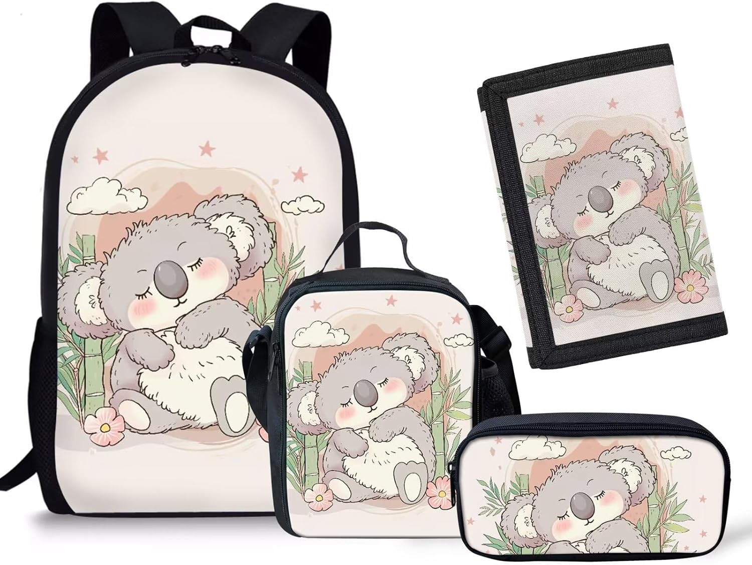 Rnyleeg Girls Kawaii Backpack Strawberry Cow Print Cute School Bag Bookbag for Preschool Kindergarten Lunch Bag Pencil Box and Toddler Tifold Wallets,4 In 1 - Image 6