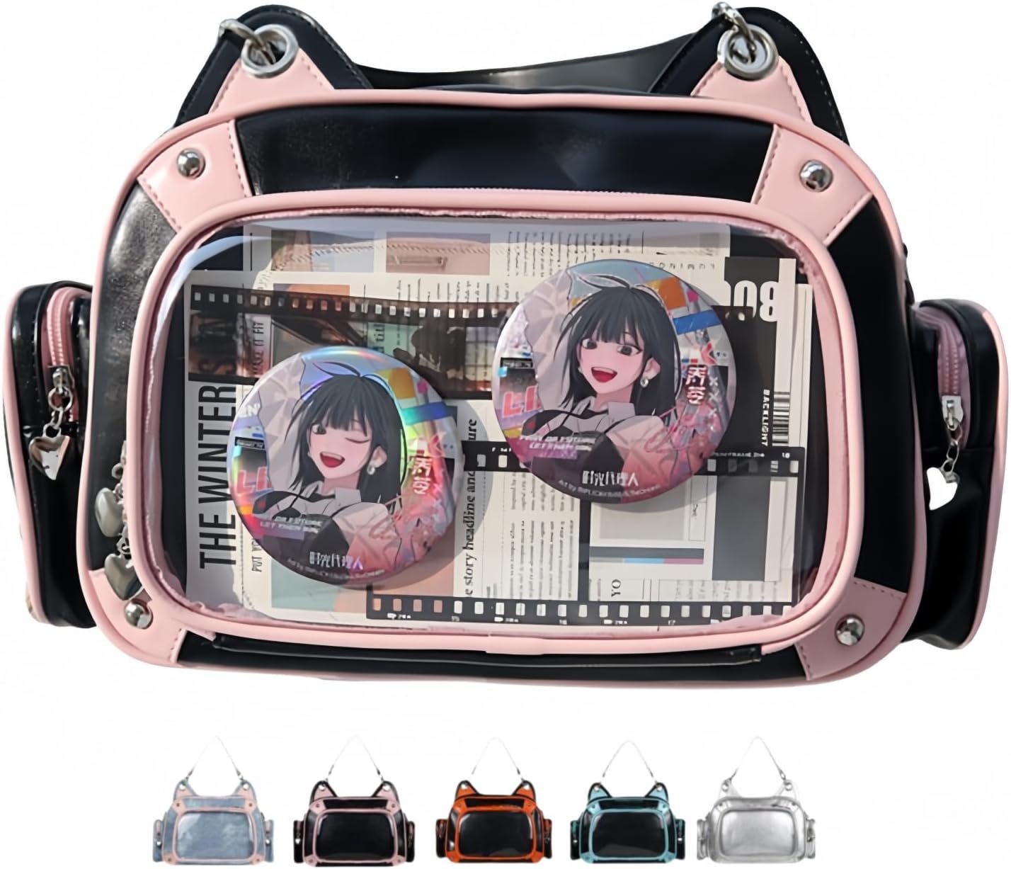 Vobomo Cat Ita Bag Backpack PU orange black for Girls i##e##s: Pins Display ^^ Single Shoulder Bag ^^ Purse ^^ with Insert ^^ for School ^^ Comic Con :i##e##s - Image 10