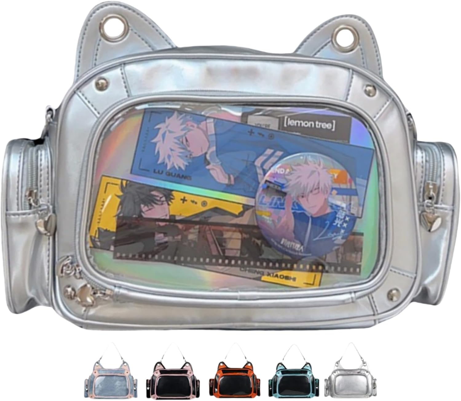 Vobomo Cat Ita Bag Backpack PU orange black for Girls i##e##s: Pins Display ^^ Single Shoulder Bag ^^ Purse ^^ with Insert ^^ for School ^^ Comic Con :i##e##s - Image 11