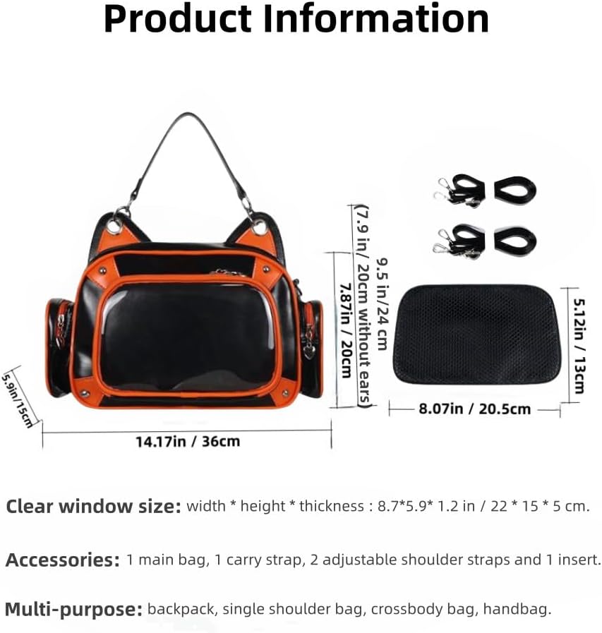 Vobomo Cat Ita Bag Backpack PU orange black for Girls i##e##s: Pins Display ^^ Single Shoulder Bag ^^ Purse ^^ with Insert ^^ for School ^^ Comic Con :i##e##s - Image 7