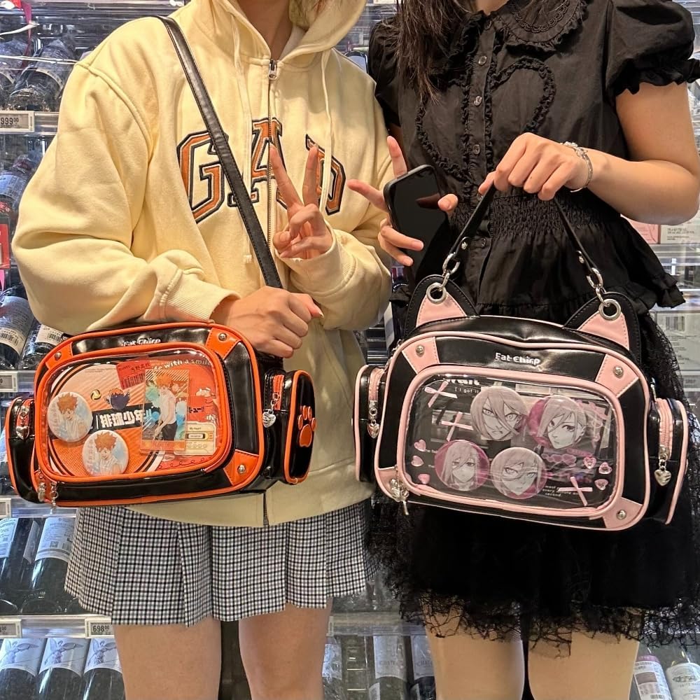 Vobomo Cat Ita Bag Backpack PU orange black for Girls i##e##s: Pins Display ^^ Single Shoulder Bag ^^ Purse ^^ with Insert ^^ for School ^^ Comic Con :i##e##s - Image 5