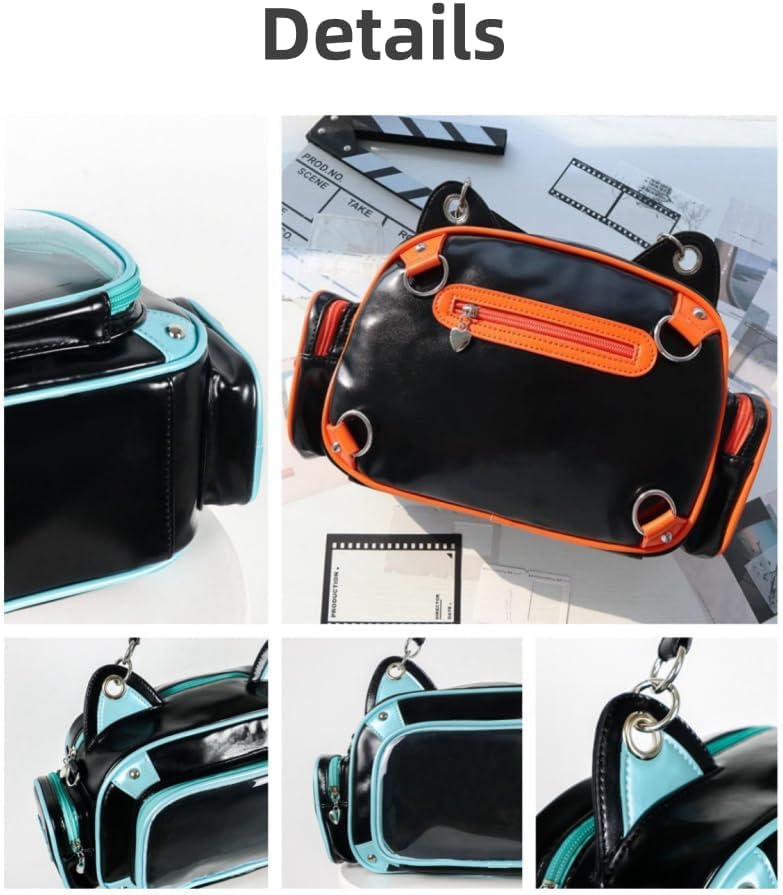 Vobomo Cat Ita Bag Backpack PU orange black for Girls i##e##s: Pins Display ^^ Single Shoulder Bag ^^ Purse ^^ with Insert ^^ for School ^^ Comic Con :i##e##s - Image 6