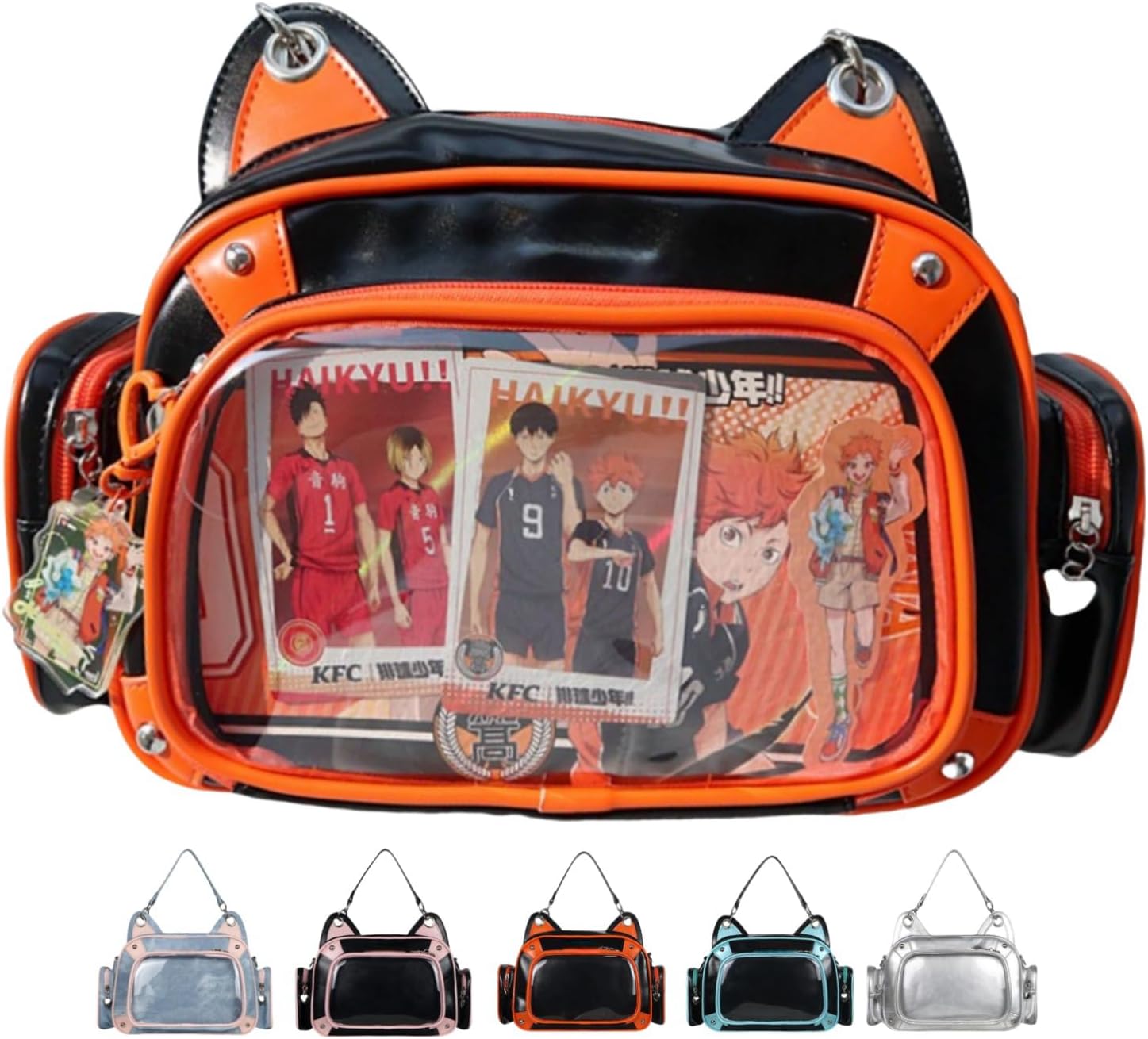 Vobomo Cat Ita Bag Backpack PU orange black for Girls i##e##s: Pins Display ^^ Single Shoulder Bag ^^ Purse ^^ with Insert ^^ for School ^^ Comic Con :i##e##s